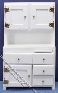 (image for) Miniature White Kitchen Hutch for Dollhouses