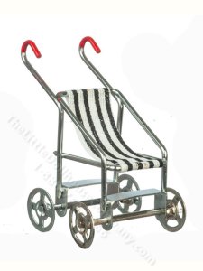 (image for) Miniature Black/White Striped Stroller For Dollhouses