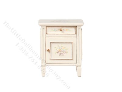 (image for) Miniature Floral Nightstand for Dollhouses - White