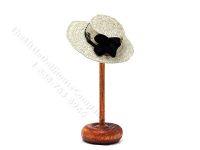 (image for) Ladies White Straw Hat w/Black Ribbon by Judith Blondell for Dollhouses