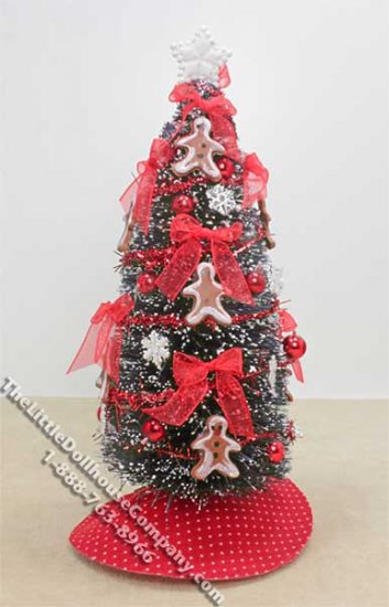(image for) Miniature Christmas Tree w/ Red Trimmings and Gingerbread Men