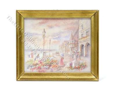 (image for) Vintage Miniature Framed Art Print "Fragrant Stroll" by Miran Lee for Dollhouses
