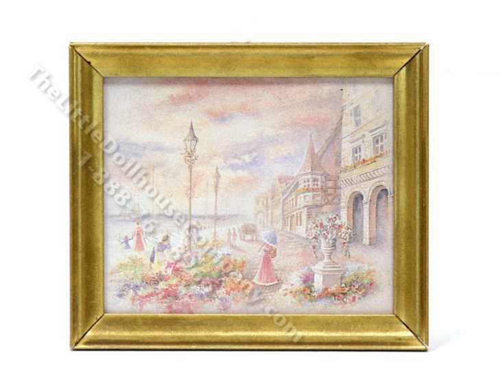(image for) Vintage Miniature Framed Art Print "Fragrant Stroll" by Miran Lee for Dollhouses