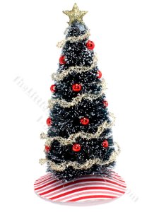 (image for) Miniature Christmas Tree with Red Baubles and Gold Tinsel