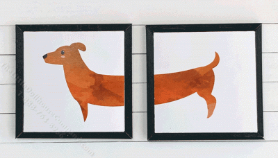 (image for) Miniature Pair of Square Paintings of a Long Dachshund Dog