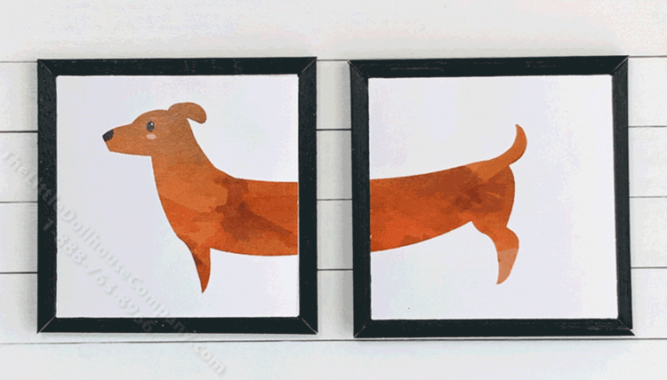 (image for) Miniature Pair of Square Paintings of a Long Dachshund Dog