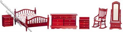 (image for) Miniature 6 Piece Mahogany Master Bedroom Set for Dollhouses