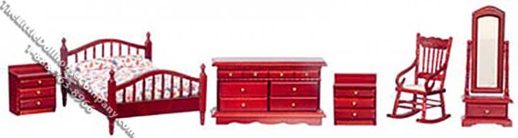 (image for) Miniature 6 Piece Mahogany Master Bedroom Set for Dollhouses