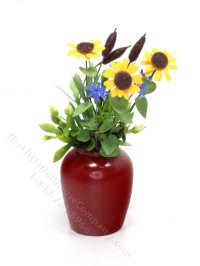 (image for) Miniature Red Pot w/ Sunflower Arrangement by Mini Creations
