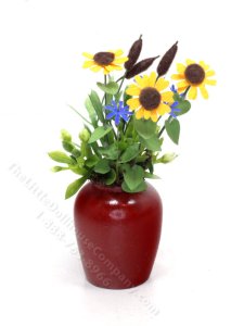 (image for) Miniature Red Pot w/ Sunflower Arrangement by Mini Creations