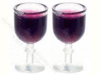 (image for) Miniature Pair of Filled Red Wine Glasses for Dollhouses