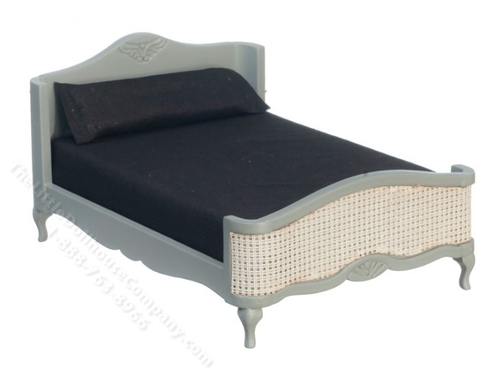 (image for) Miniature Double Bed, Grey and Caned