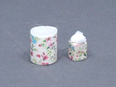 (image for) 1/2" Pink Waste Paper Basket and Tissue Box for Dollhouses