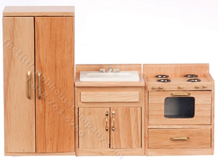 (image for) Dollhouse Miniature Oak Modern Kitchen Set