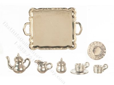 (image for) Miniature Silver Tea Set for Dollhouses