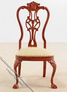 (image for) Miniature New Walnut Sidechair for Dollhouses