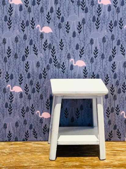 (image for) Dollhouse Scale Model Wallpaper -Pink Flamingos in Blue- 3pc Set