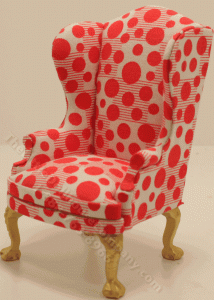 (image for) Miniature Red and White Patterned Wingback Chair