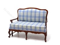 (image for) Bespaq Design Miniature Blue Check Walnut Sofa for Dollhouses