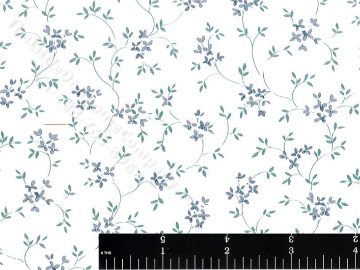(image for) Blue Flower Vines Miniature Wallpaper for Dollhouses