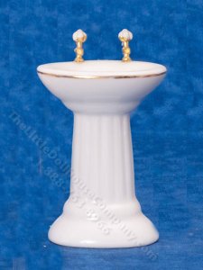 (image for) Miniature White Pedesal Sink with Gold Trim for Dollhouses