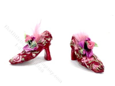 (image for) Miniature Red Floral High Heeled Pumps for Dollhouses