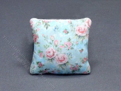 (image for) Miniature Blue and Pink Floral Pillow for Dollhouses