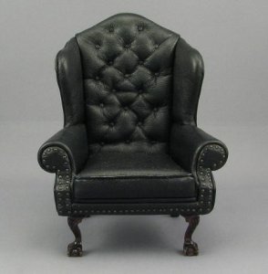 (image for) Dollhouse Miniature Black Winged Armchair by Judith Blondell