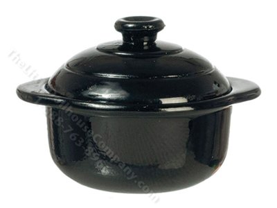 (image for) Miniature Black Pot with Lid for Dollhouses
