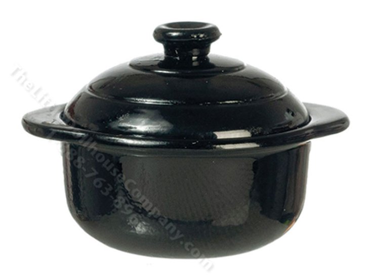 (image for) Miniature Black Pot with Lid for Dollhouses