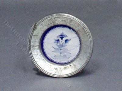 (image for) Miniature Pewter Plate with Floral Decal for Dollhouses