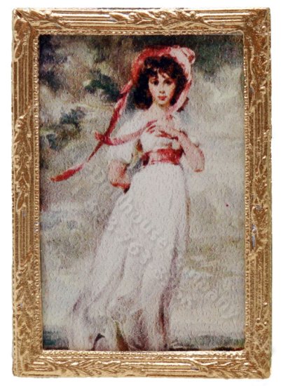 (image for) Miniature Golden Framed Print of "Pinkie" by Thomas Lawrence for Dollhouses