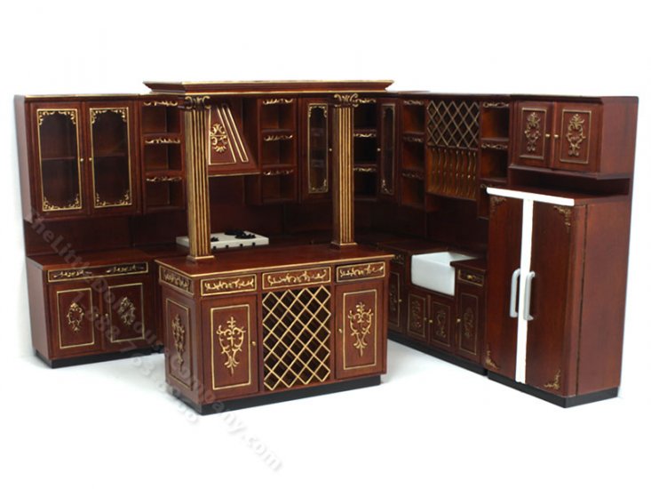 (image for) Miniature 6 Pc. Walnut and Gold Kitchen Set
