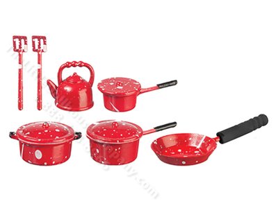 (image for) 10 Pieces Red Spatter Metal Kitchenware For Dollhouses