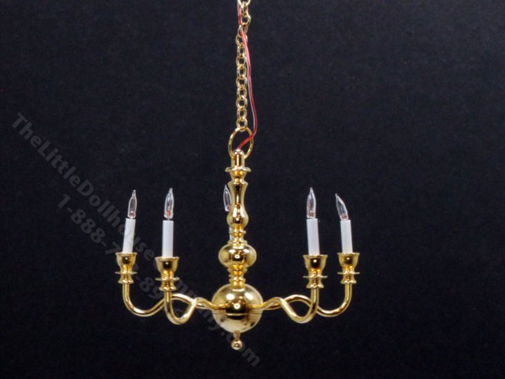 (image for) Miniature 5 Arm Brass Chandelier