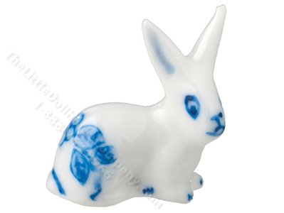 (image for) Miniature Blue Floral Porcelain Bunny Figurine