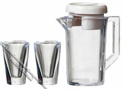 (image for) Miniature Jug with Lid & 2 Glasses for Dollhouses
