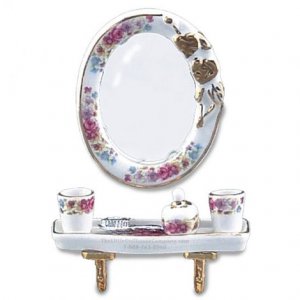 (image for) Miniature Dresden Rose Oval Mirror Bathroom Set for Dollhouses