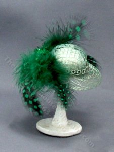(image for) Vintage Miniature Green Wicker Sun Hat for Dollhouses