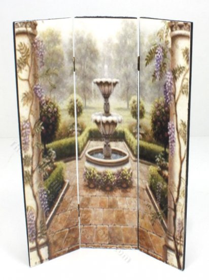 (image for) Miniature Privacy Screen with a Garden Fountain Scene
