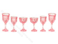 (image for) Miniature 6 Piece Pink Cut Stemware Set for Dollhouses