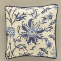 (image for) Miniature Square Blue and White Floral Pillow