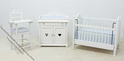 (image for) Miniature Three Piece White Nursery Set for Dollhouses