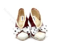 (image for) Miniature Red and White Leather Ladies Shoes by Judith Blondell for Dollhouses