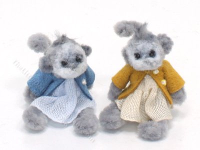 (image for) Miniature Grey Monkey in Dress and Cardigan by Sue Wilkes