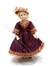 (image for) Miniature Vintage Victorian Girl in Pinstripe Dress