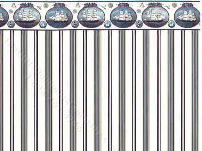 (image for) Dollhouse Scale Model Wallpaper Blue Stripe and Ship