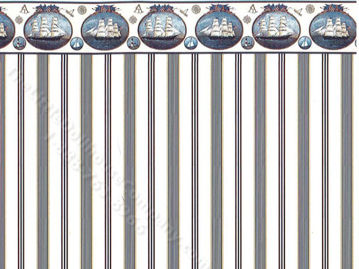 (image for) Dollhouse Scale Model Wallpaper Blue Stripe and Ship