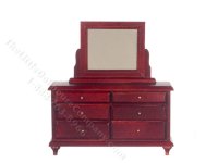 (image for) Miniature Dresser with Mirror for Dollhouses, Mahogany