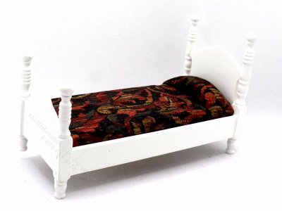 (image for) Miniature White Twin Bed with Dark Abstract Floral Bedding